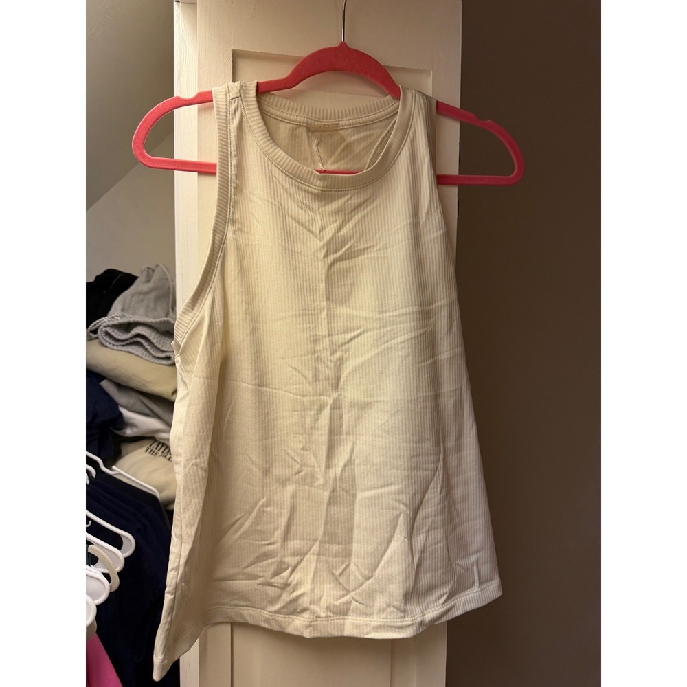 Calia by Carrie Underwood Ribbed Racerback Tank Top Cream Off White Large